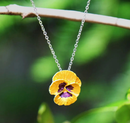PANSY SILVER PLATED HAND ENAMELLED NECKLACE