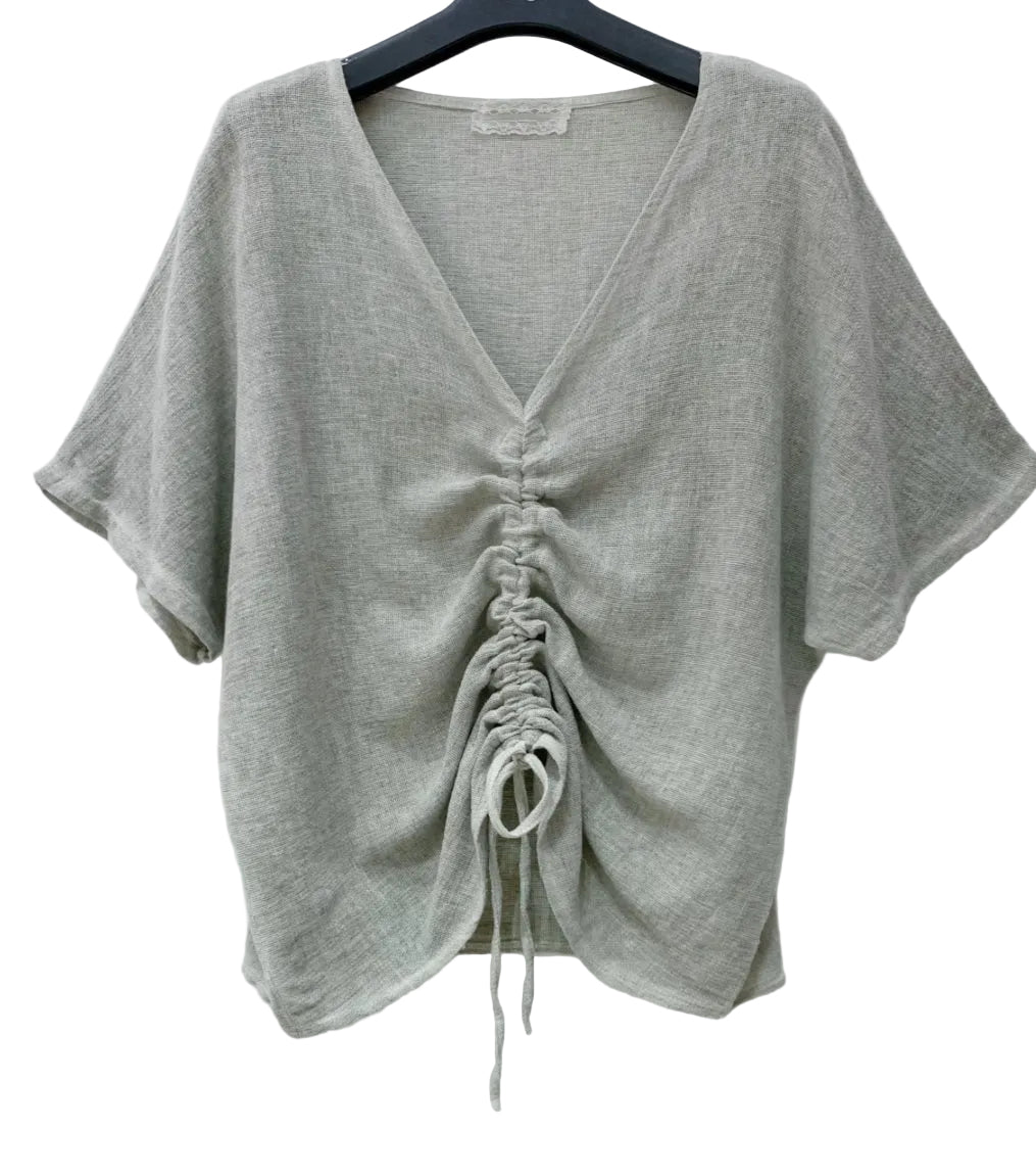 COTTON LINEN RUCHED TOP - 10-16