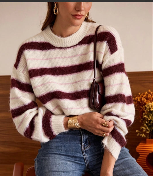 STRIPE KNIT - 10-14 - BURGUNDY