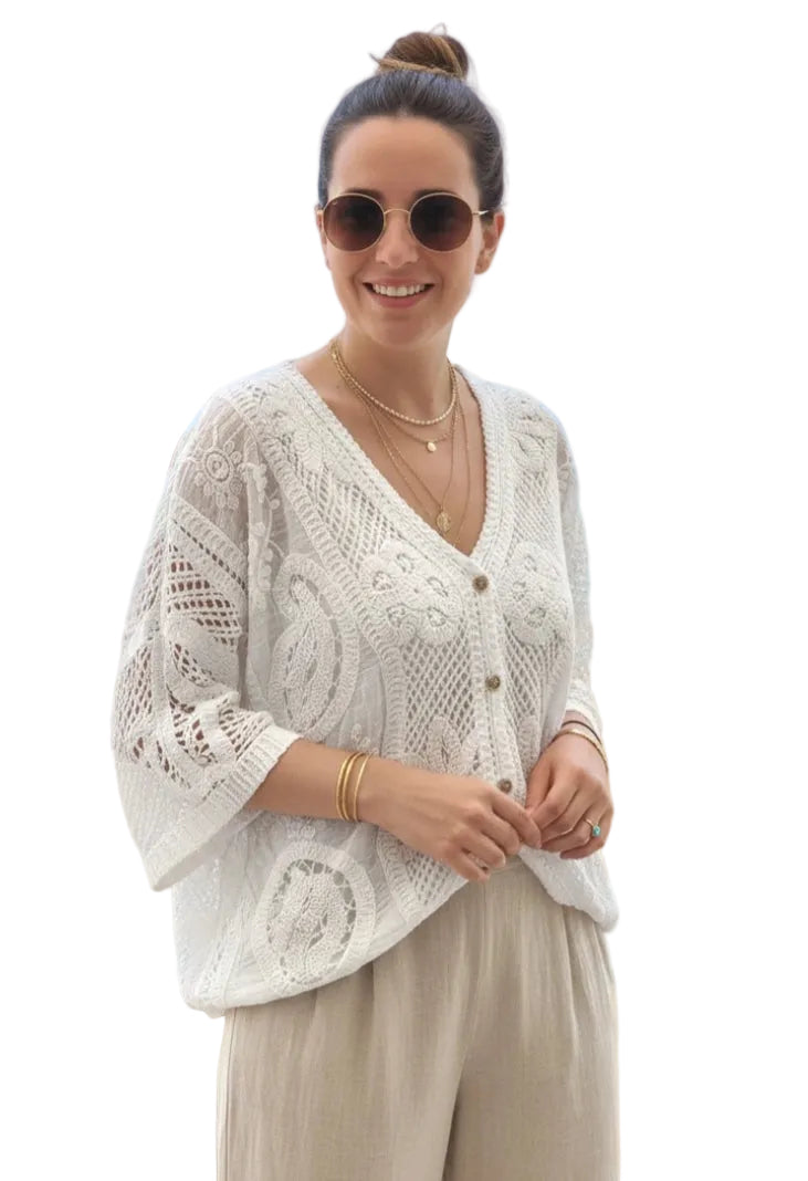 CROCHET CARDI - 10-16 - WHITE
