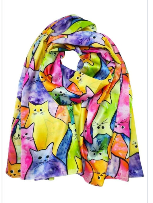 SILK FEEL CAT PRINT SCARF
