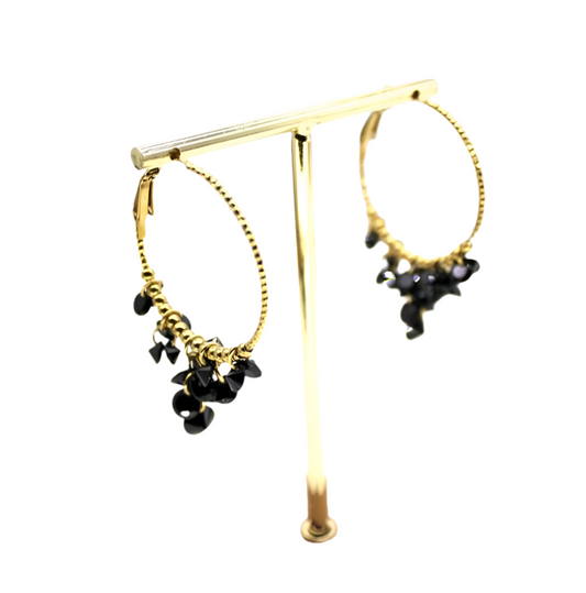 CRYSTAL HOOP EARRINGS - BLACK