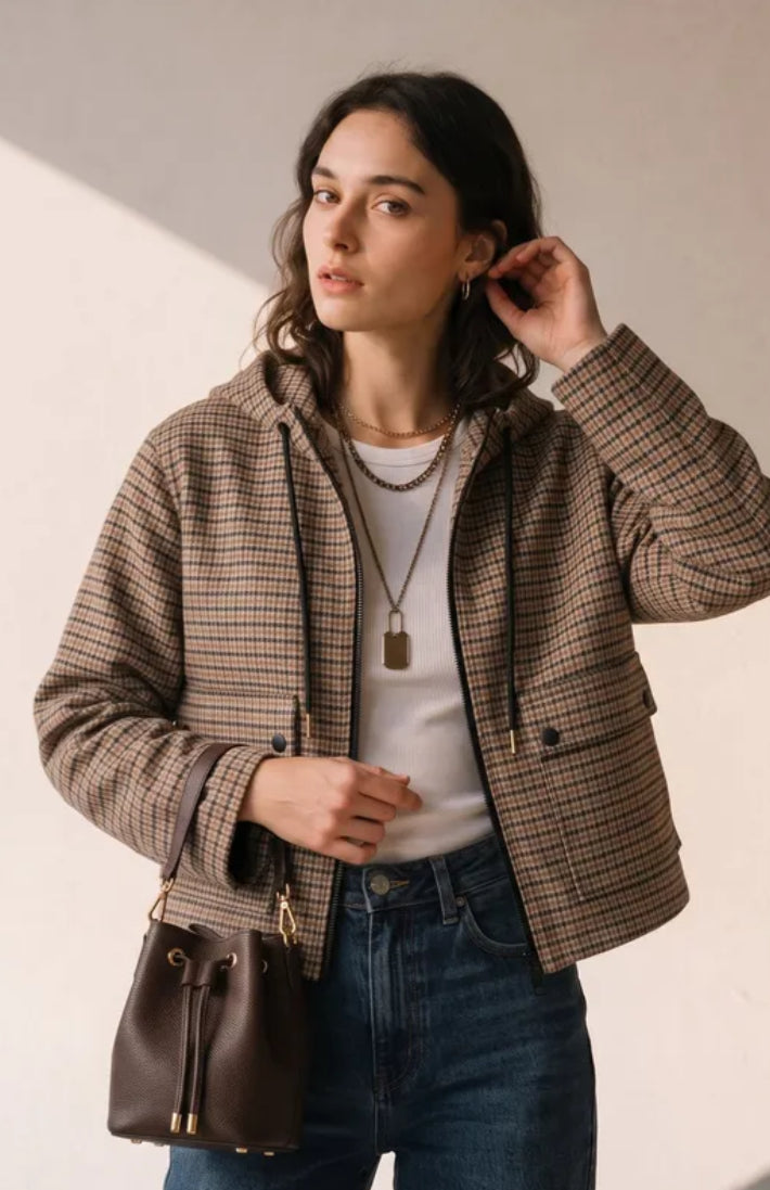 HOODED CHECK JACKET - S,M & L