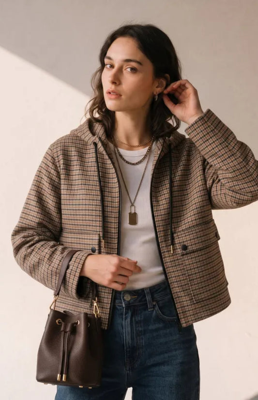 HOODED CHECK JACKET - S,M & L