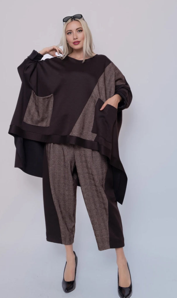 POCKET DIP HEM TUNIC TOP - 10-16 - CHOCOLATE