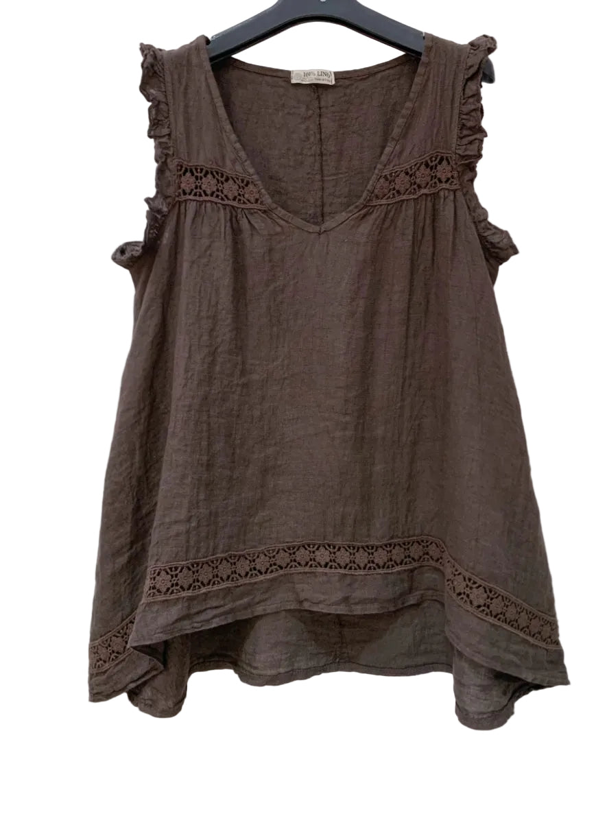 LINEN RUFFLE TANK - 8-12