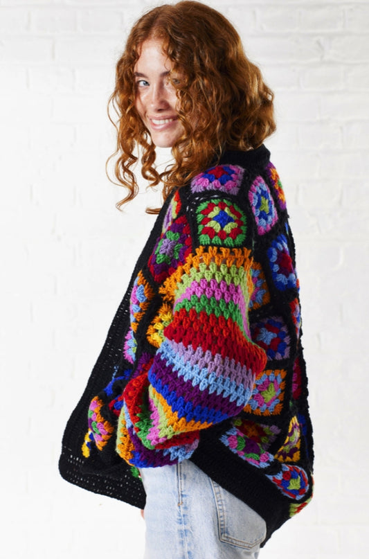 100% WOOL GRANNY SQUARE CARDI - FREE SIZE
