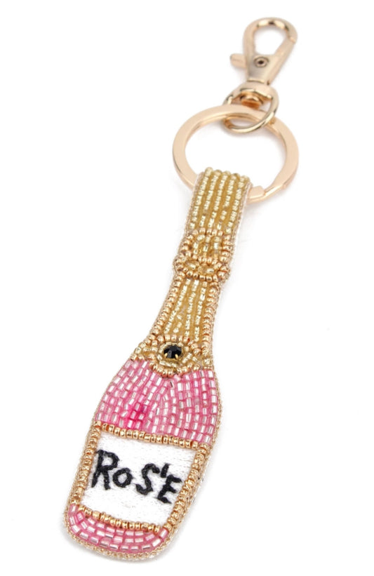 HANDMADE GLASS BEAD KEYRING - ROSE