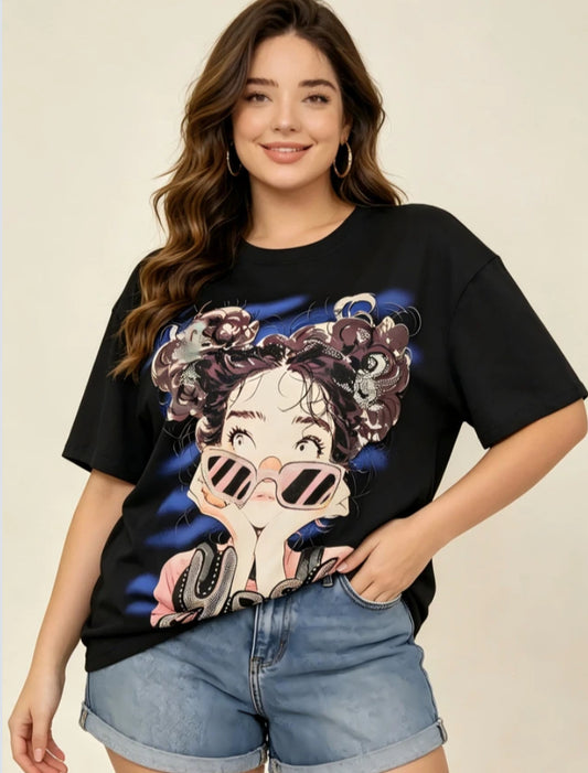 COTTON GIRL TEE - 10-16 - BLACK