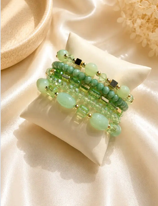 BEADED BRACELET STACK - GREEN