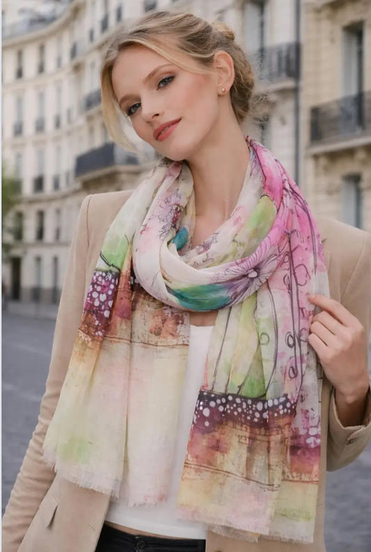 ABSTRACT CAT PRINT SCARF - FUSCHIA