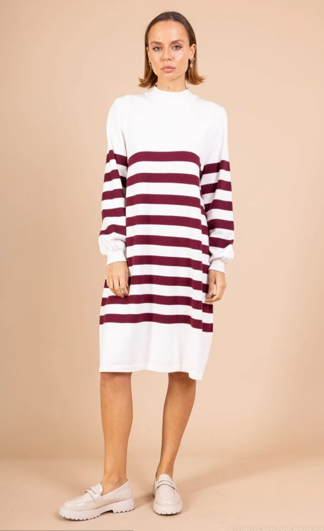 STRIPED KNIT DRESS - 10-16 - BURGUNDY
