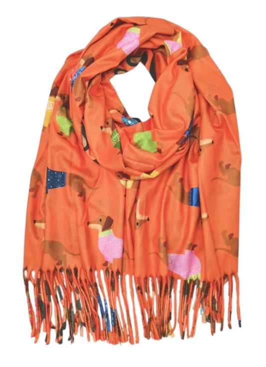 FRINGED DOG PRINT SCARF