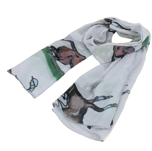 HORSE RACING SCARF - LIGHT GREY
