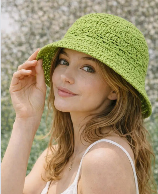 CROCHET CLOCHE HAT - LIME
