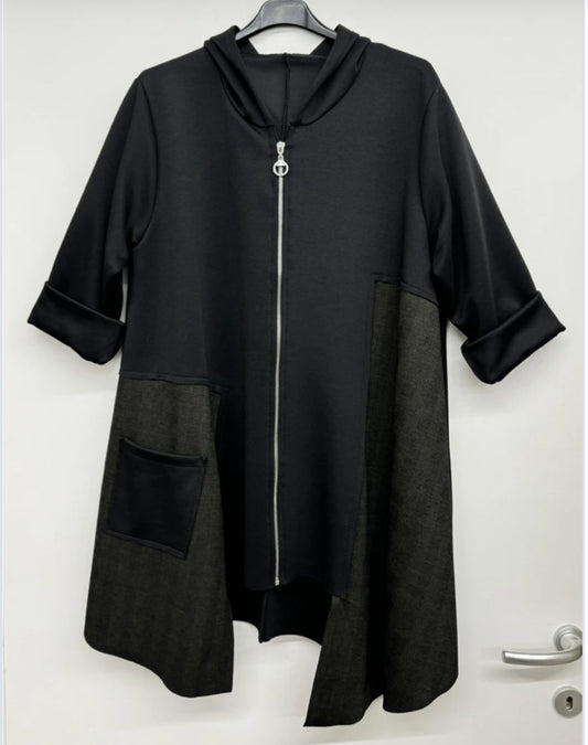 ASYMMETRIC ZIP HOODED JACKET - 10-16 - KHAKI