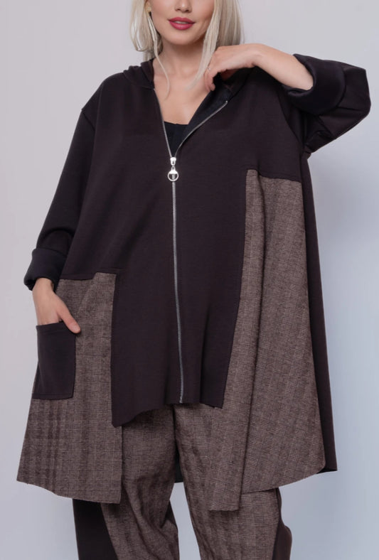 ASYMMETRIC ZIP HOODED JACKET - 10-16 - CHOCOLATE