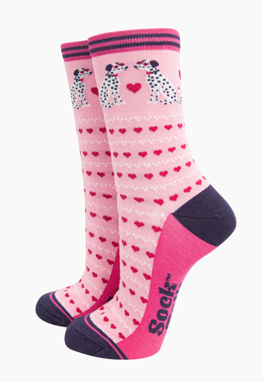 DALMATIAN HEART BAMBOO SOCKS - PINK