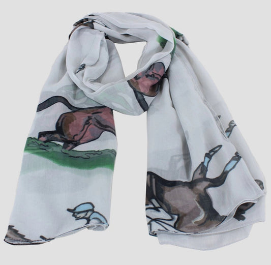 HORSE RACING SCARF - LIGHT GREY