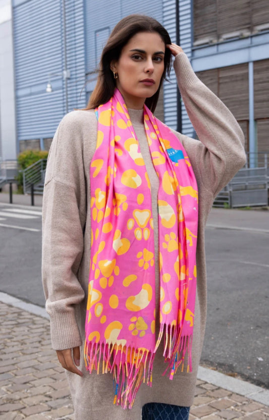PAW PRINT FRINGED SCARF