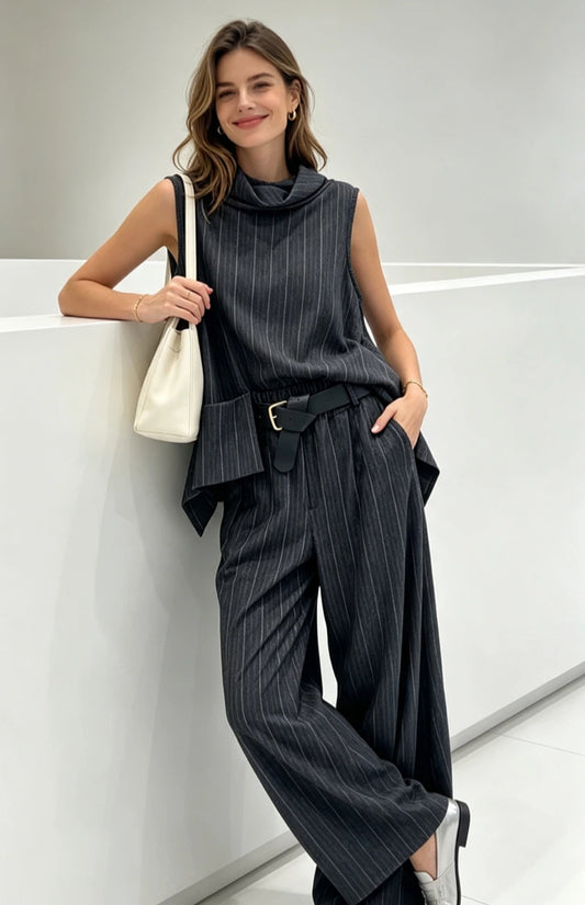 PINSTRIPE PANTS - 10-16 - CHARCOAL