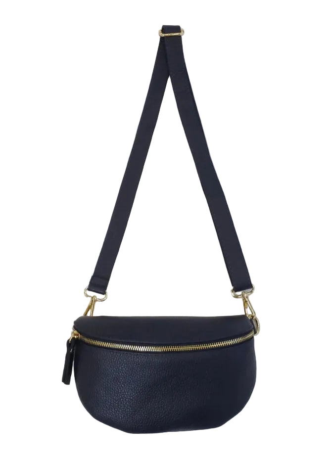 LEATHER SLING CROSSBODY - NAVY