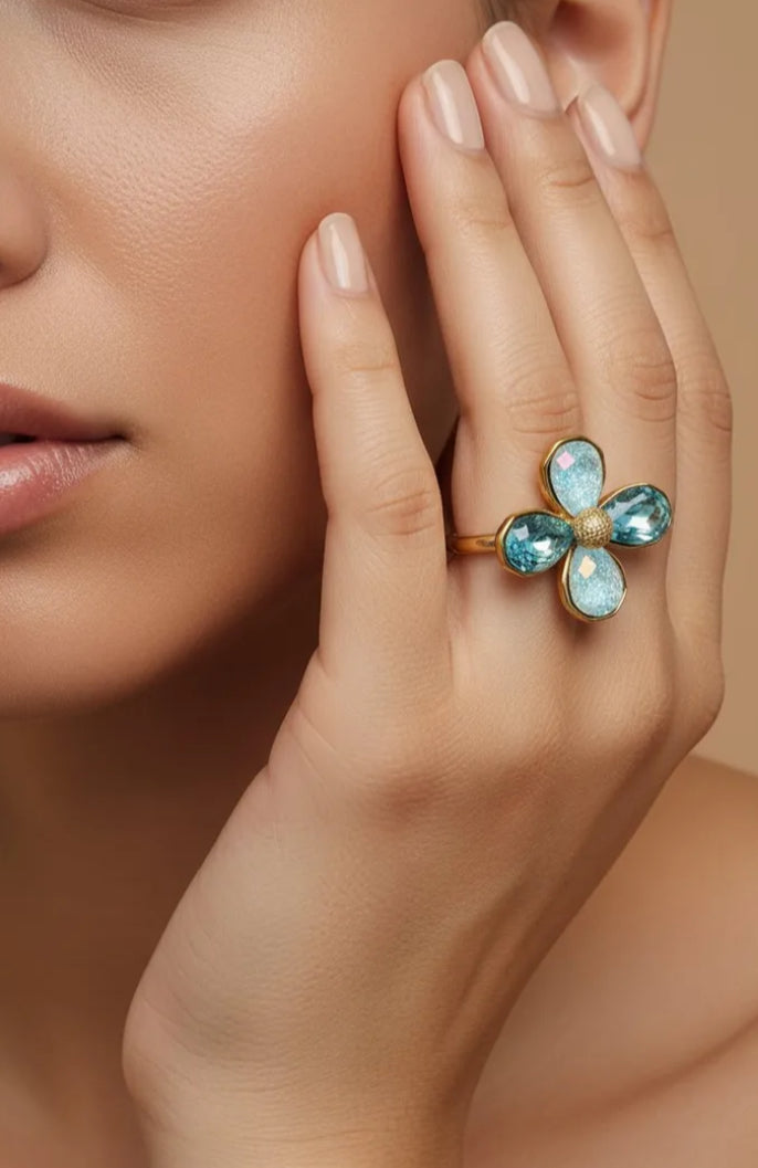 ADJUSTABLE CRYSTAL RING - BLUE
