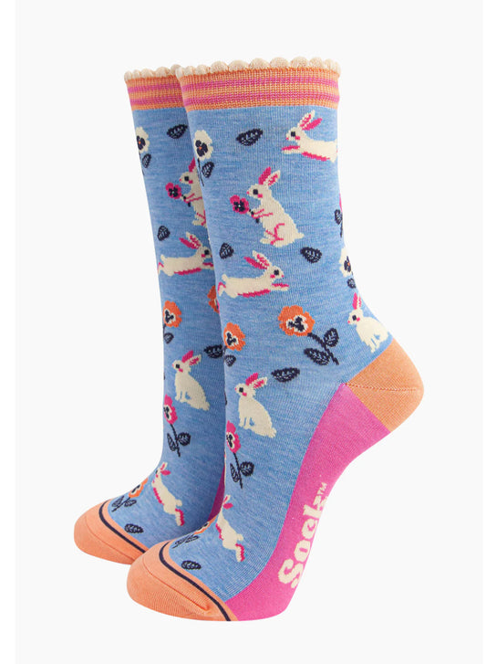 SPRING BUNNY BAMBOO SOCKS - BLUE