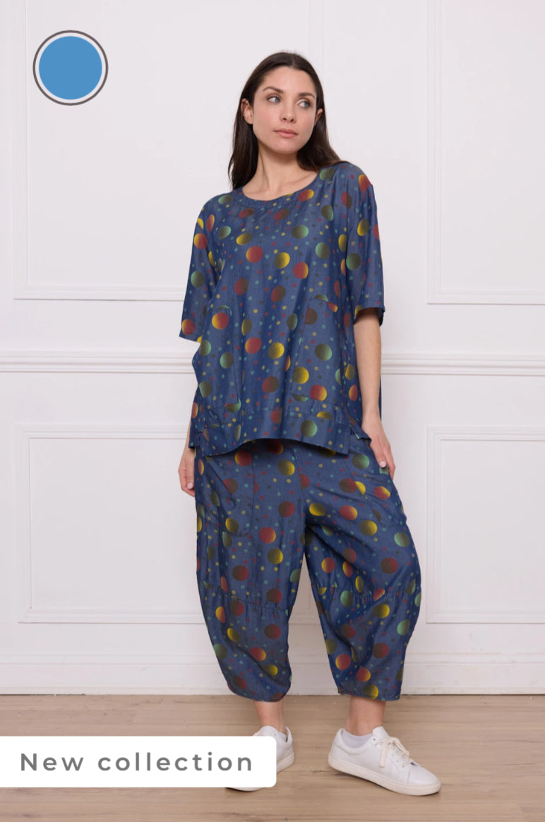 CIRCLE PRINT DIP HEM TOP - 12-14