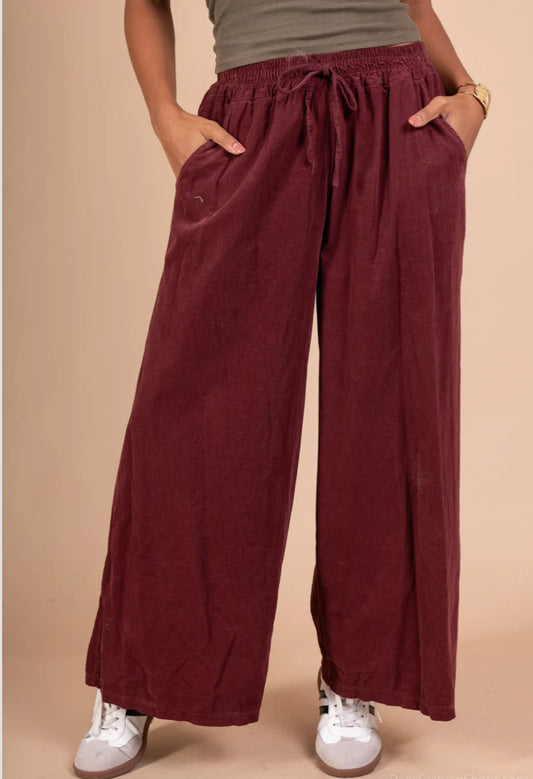 COTTON CORD PALAZZO - 10-16 - BURGUNDY
