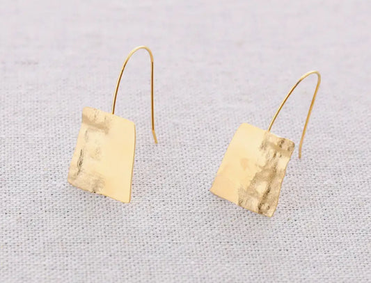 STAINLESS STEEL HAMMERED SQUARE EARRINGS- GOLD