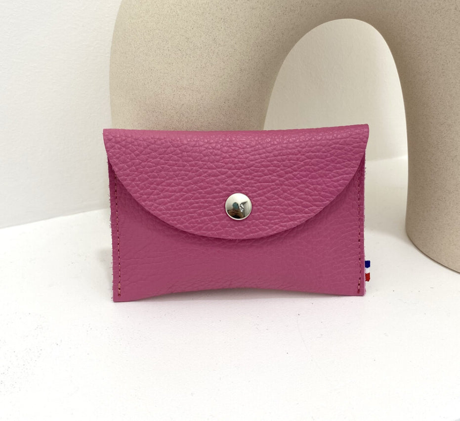 LEATHER CARD WALLET - FUSCHIA