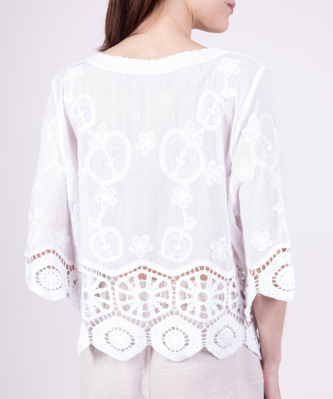 COTTON LACE DETAIL TOP - 8-14 - WHITE