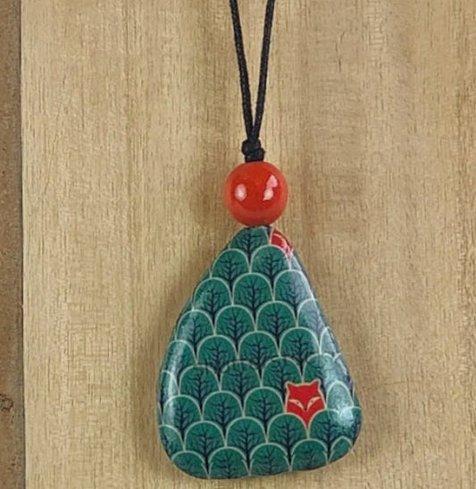 DECOUPAGE FOX WOODEN NECKLACE