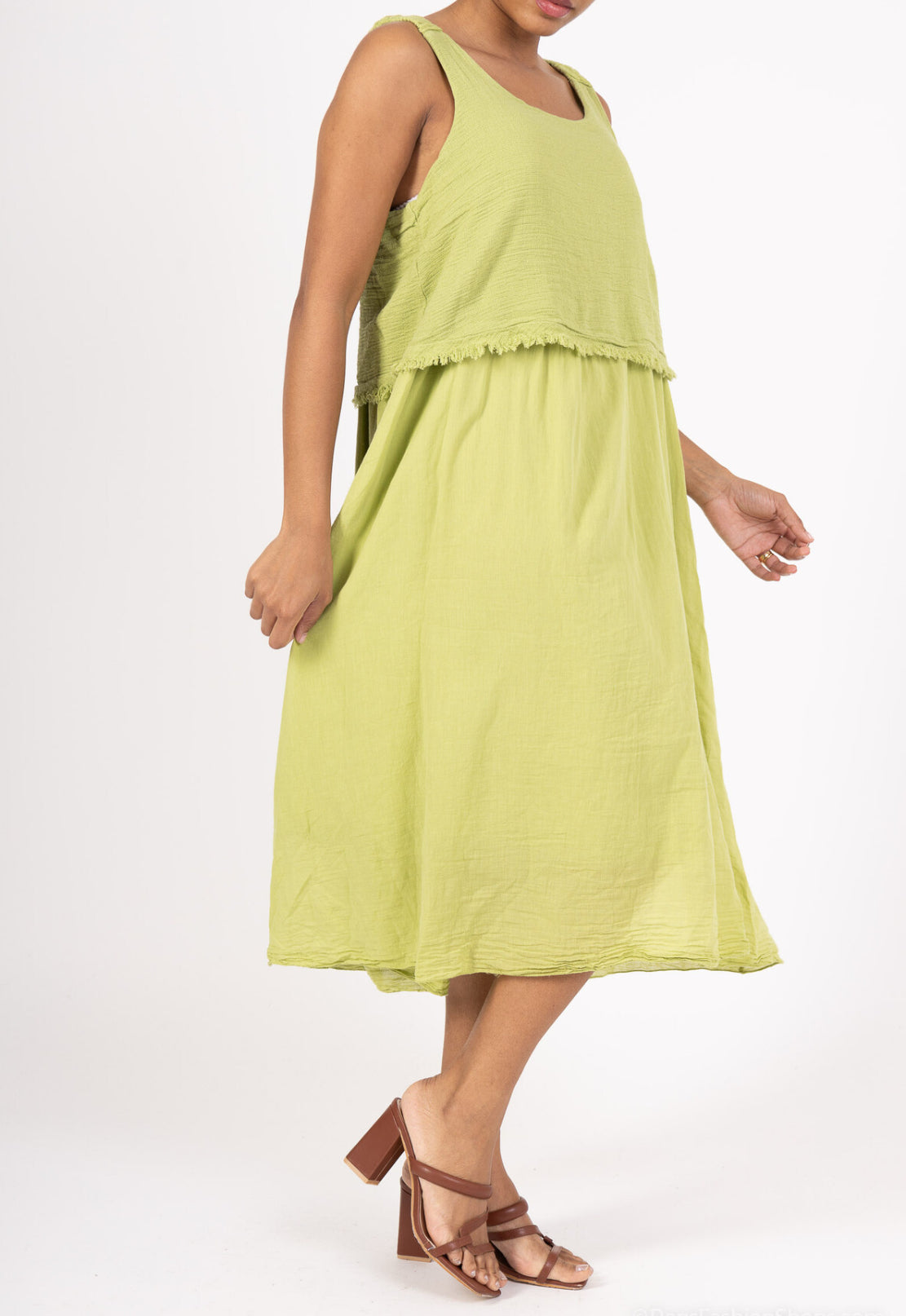 COTTON LAYERED DRESS - 8-12 - LIME