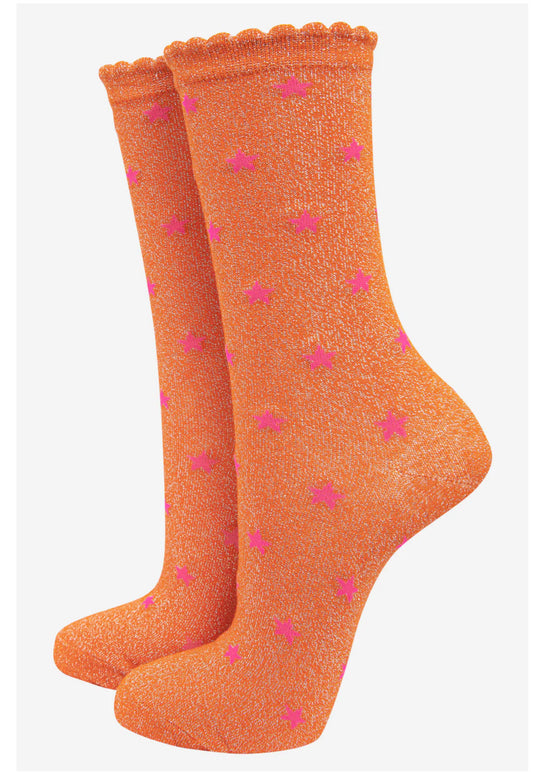 STAR BAMBOO SOCKS - ORANGE/FUSCHIA