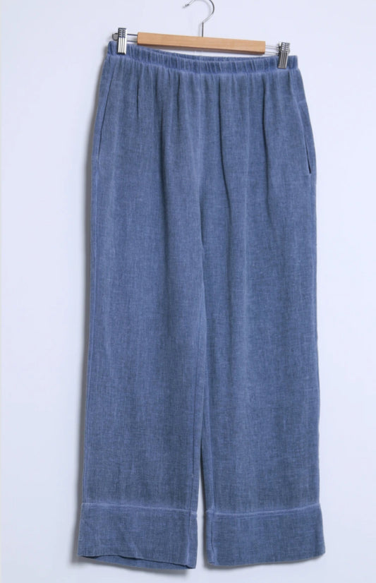 LINEN/COTTON CUFF PANTS - 10-16 - DENIM BLUE