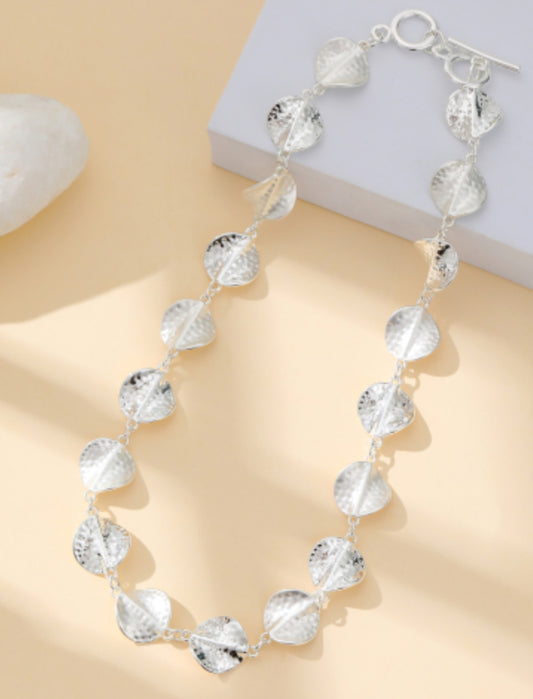 T-BAR LEAF NECKLACE- SILVER