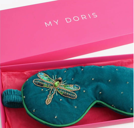 LUXURY VELVET HANDMADE EYE MASK- comes with matching pouch & gift box - DRAGONFLY