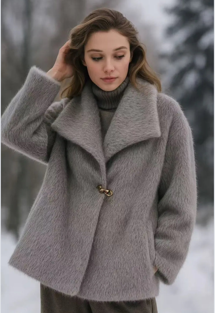 FAUX FUR BROOCH COAT - 10-16 - MINK