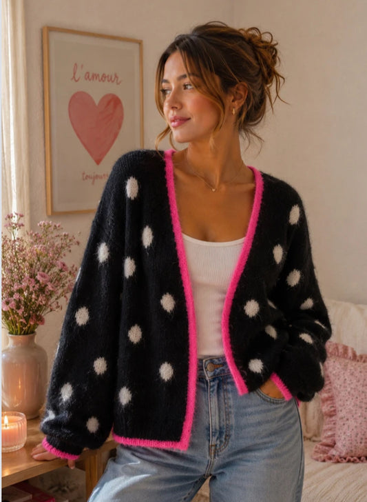 WOOL BLEND POLKA CARDI - 10-16 - NAVY
