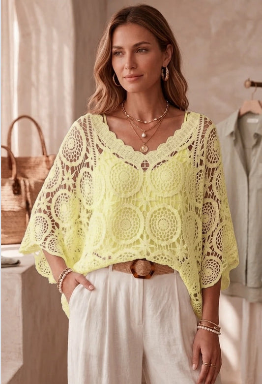 CROCHET TOP WOTH VEST - 10-16 - LEMON