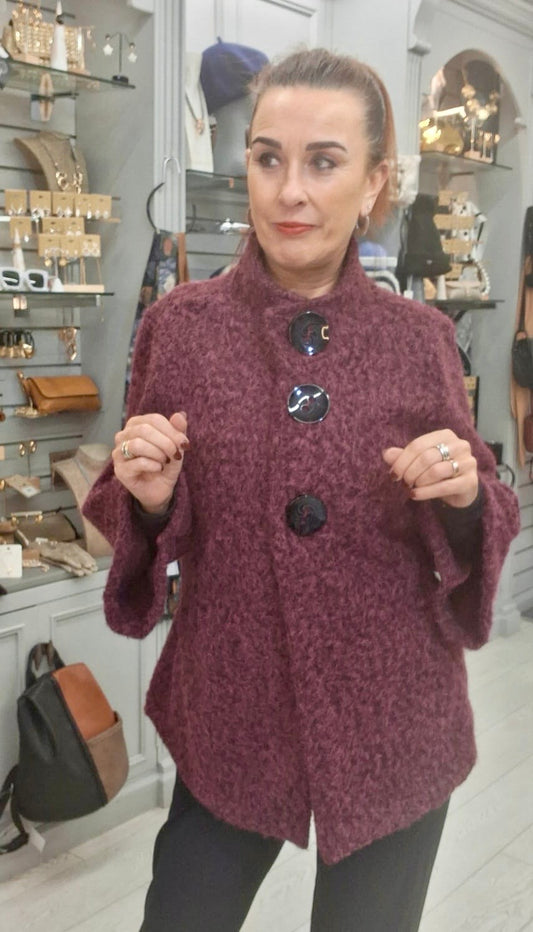 OVERSIZED BUTTON JACKET - 8-14/16 - BURGUNDY