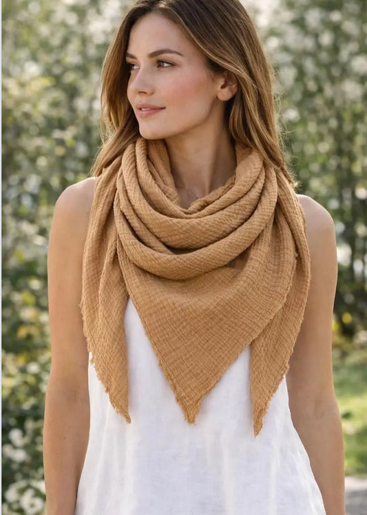 COTTON CHEESECLOTH TRIANGLE SCARF- BISCUIT