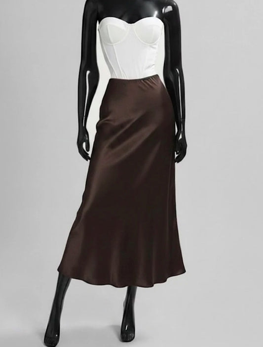 SATIN MAXI SKIRT - 10-16 - CHOCOLATE