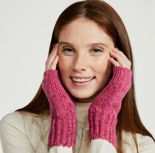 DONEGAL TWEED WOOL KNIT MITTS - FUSCHIA