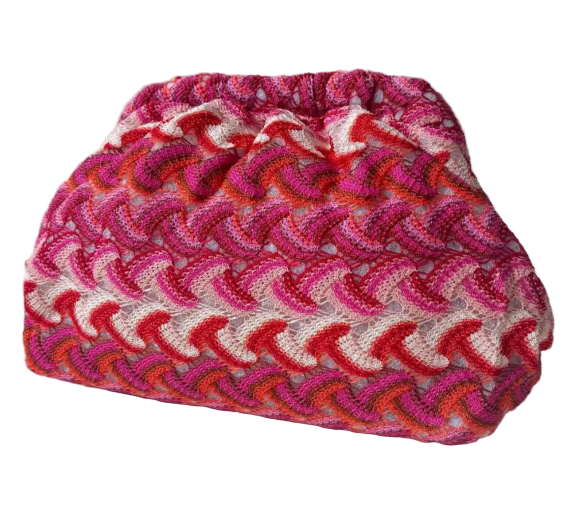 WOVEN CLUTCH BAG - FUSCHIA/RED