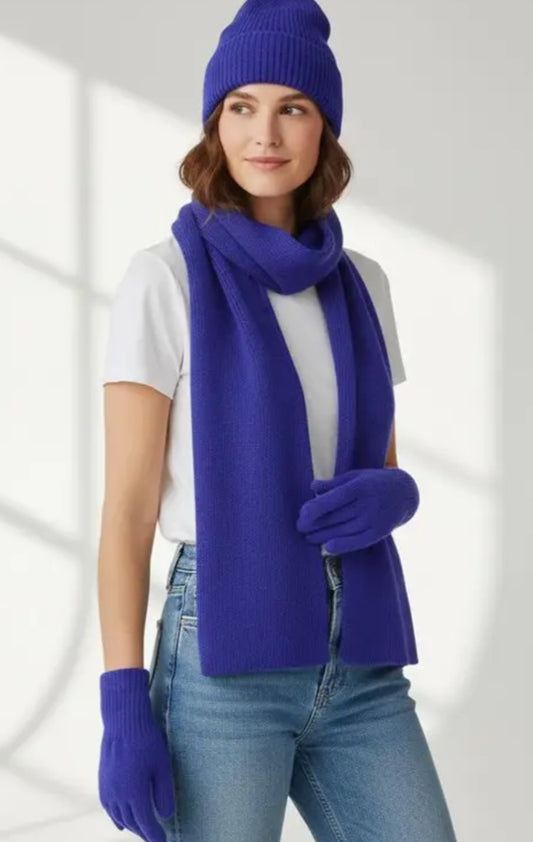100% CASHMERE HAT SCARF & GLOVES SET IN XMAS GIFT BOX