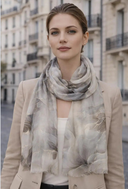FLORAL PRINT SCARF- BEIGE