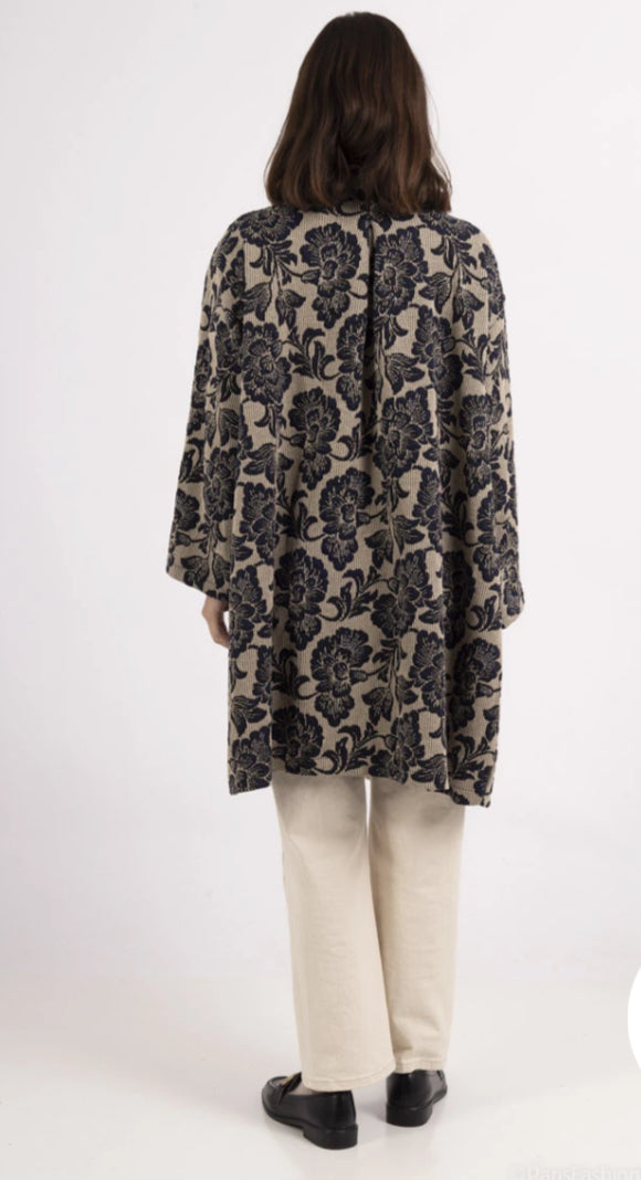 TAPESTRY PRINT MIDLENGTH COAT - 8-14 - NAVY